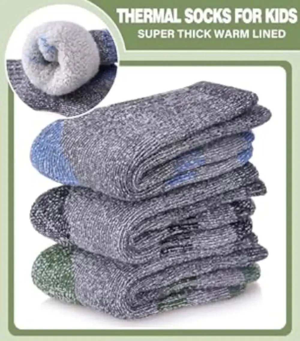 Kids Merino Wool Thermal Socks 3 Pack Ages 8-12 years NWT